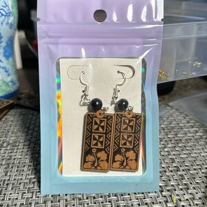 Handmade Hawaiian Hibiscus and Tribal Design Laser cut Cherry Wood Earrings